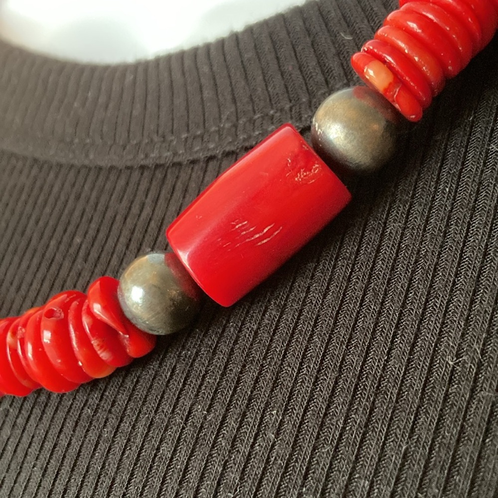 Vintage Sterling & Coral FD Necklace - Picture 2 of 6